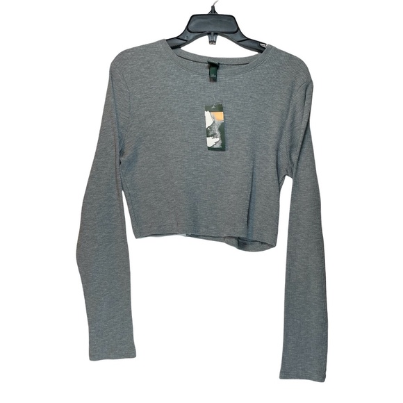 Wild Fable Crop Top Long Sleeve Grey Waffle Texture Size L - Picture 1 of 9